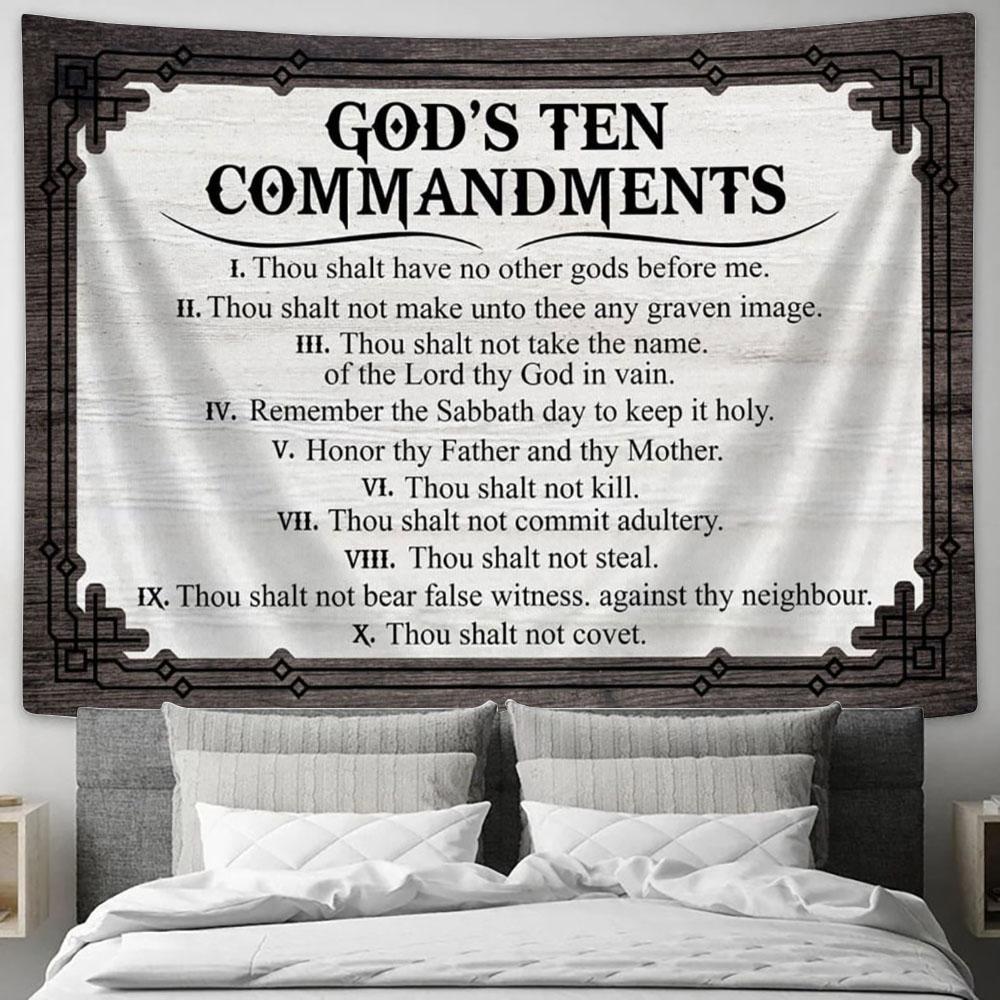 God&#39;s Ten Commandments Tapestry Print - Inspirational Tapestry Art - Scripture Wall Art