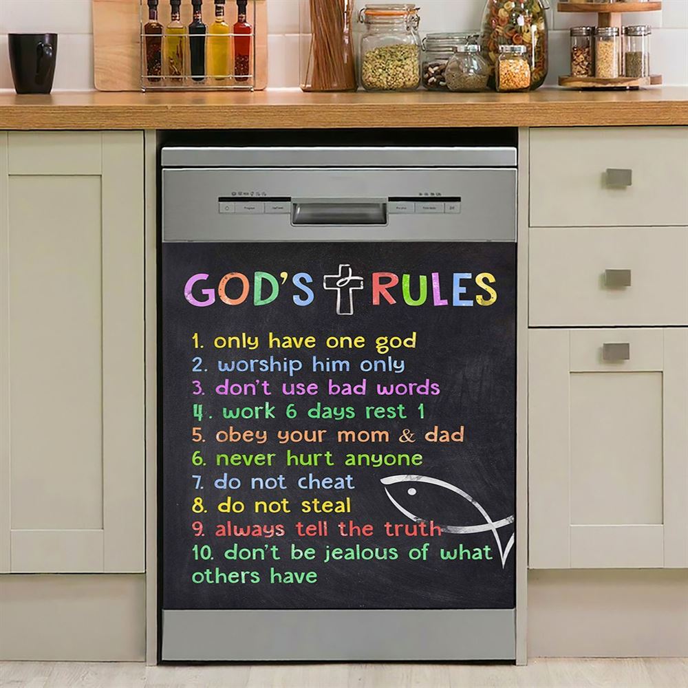 God&#39;s Top Ten Dishwasher Cover, Ten Commandments For Boys, Kids Kitchen Decor