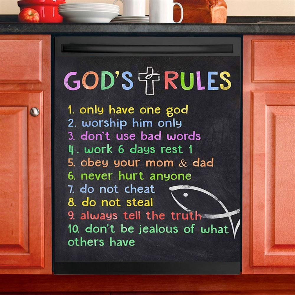 God&#39;s Top Ten Dishwasher Cover, Ten Commandments For Boys, Kids Kitchen Decor
