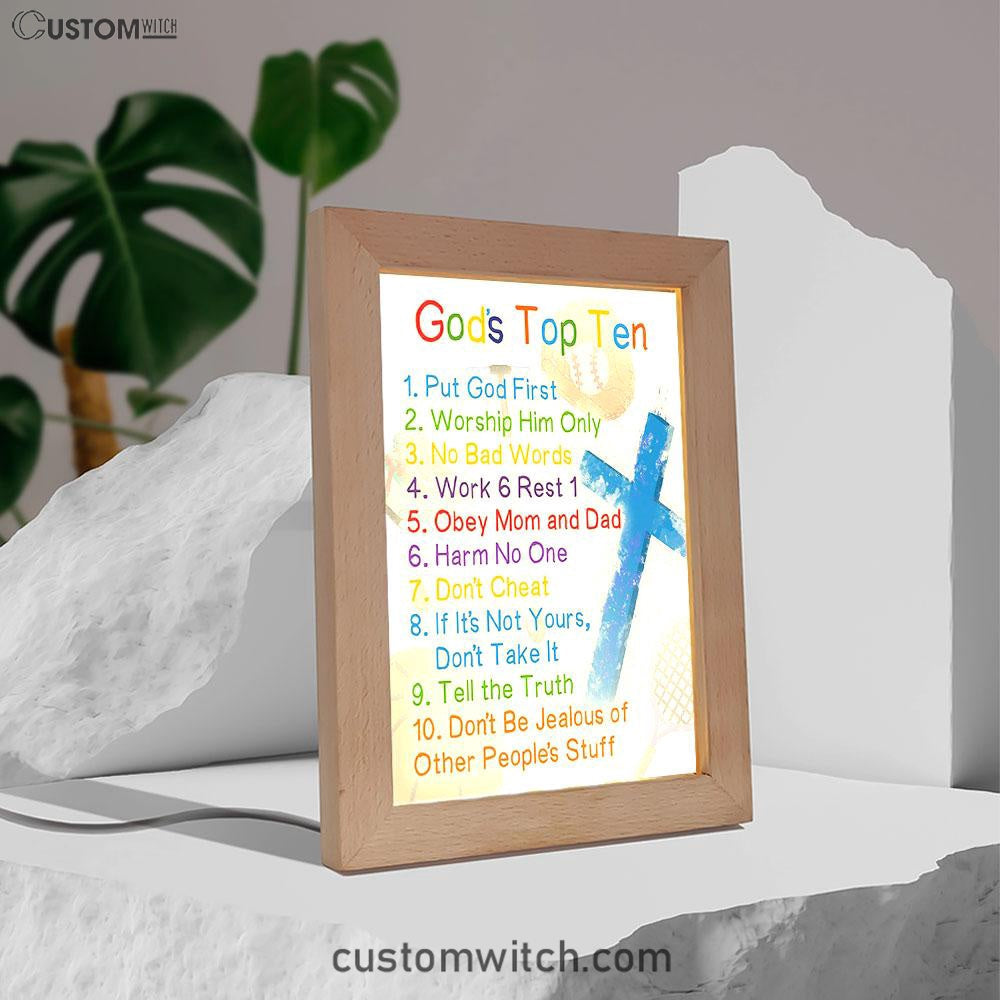 God's Top Ten Frame Lamp Prints - Ten Commandments For Boys - Kids Decor