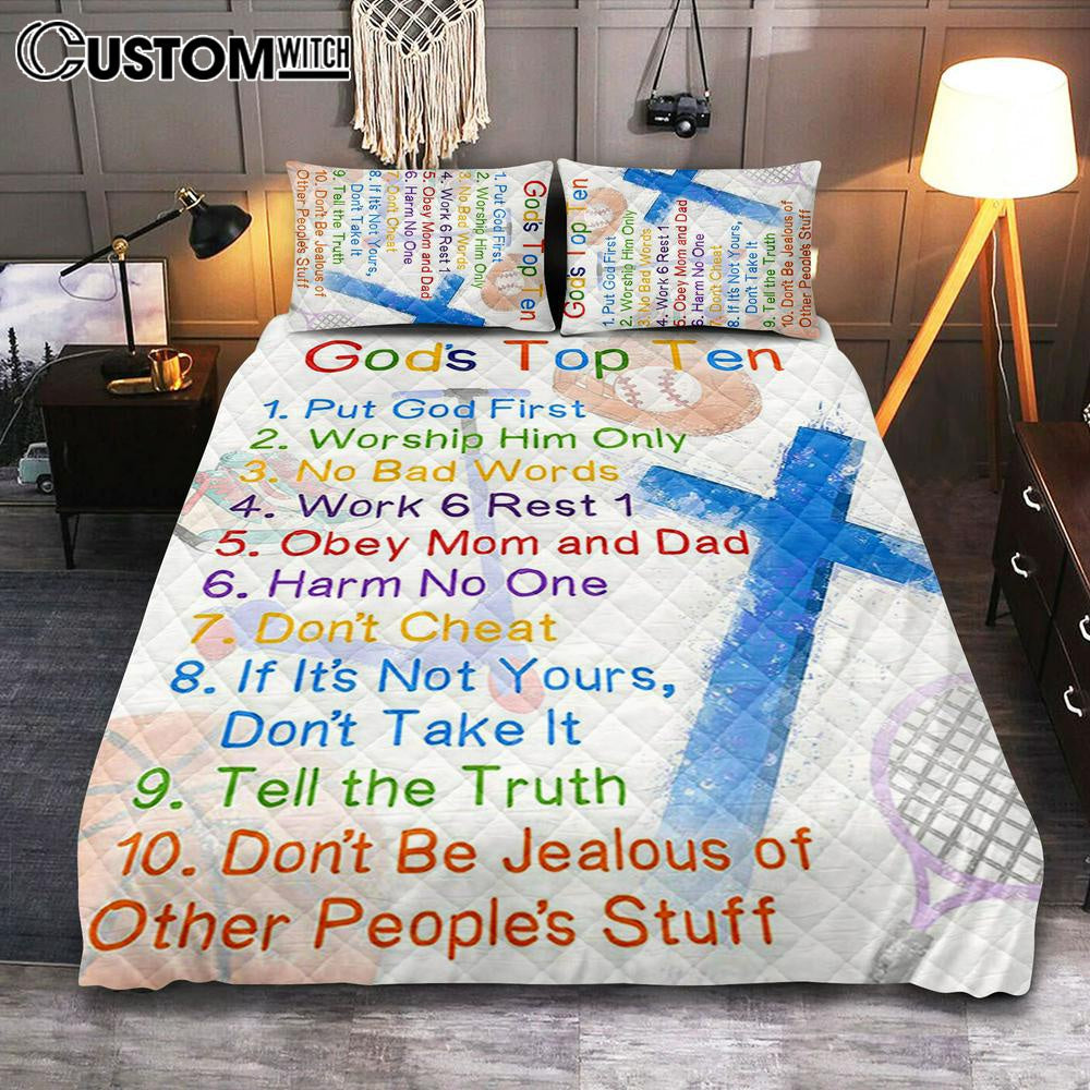 God&#39;s Top Ten Quilt Bedding Set Prints - Ten Commandments For Boys - Kids Cover Twin Bedding Decor