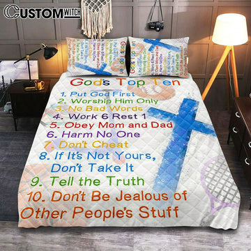 God&#39;s Top Ten Quilt Bedding Set Prints - Ten Commandments For Boys - Kids Cover Twin Bedding Decor