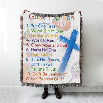 God&#39;s Top Ten Woven Blanket Prints - Ten Commandments For Boys - Kids Boho Blanket