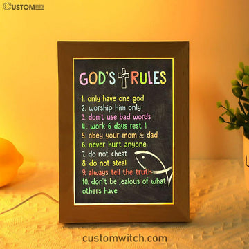 Gods Rules Frame Lamp Prints - Decor For Kids Boys Girls Bedroom Toddler Room Or Nursery