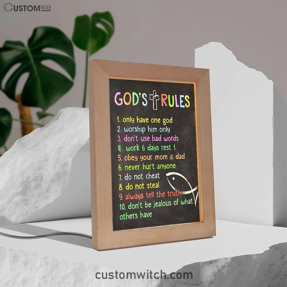 Gods Rules Frame Lamp Prints - Decor For Kids Boys Girls Bedroom Toddler Room Or Nursery