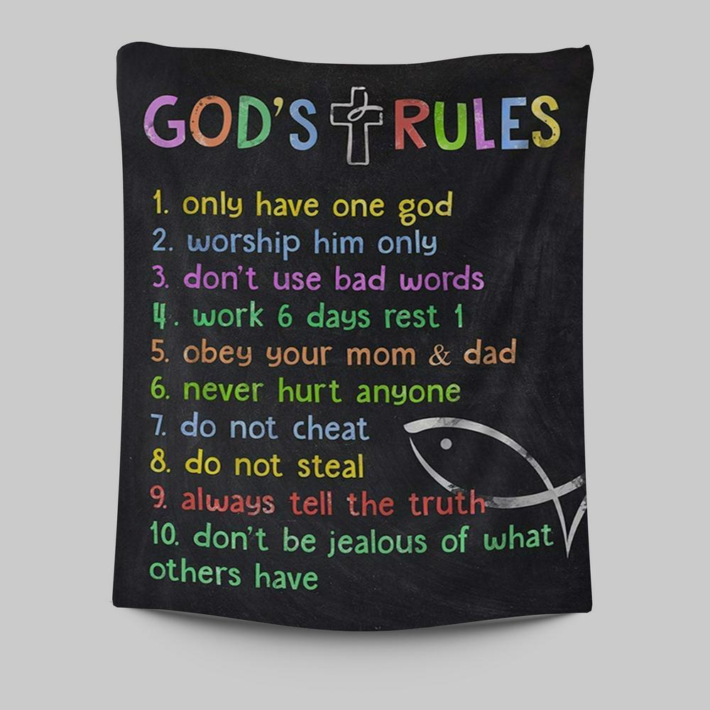 Gods Rules Tapestry Prints - Wall Decor For Kids Boys Girls Bedroom Toddler Room Or Nursery