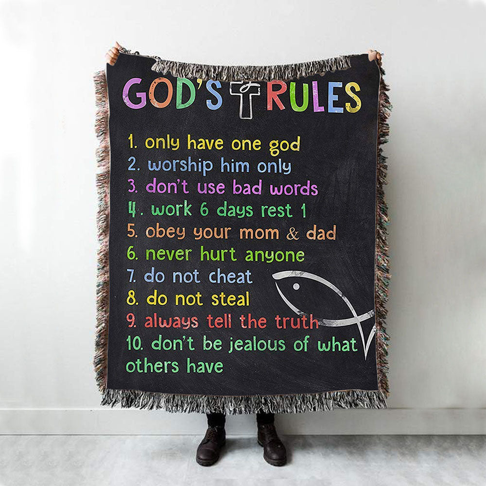 Gods Rules Woven Blanket Prints - Boho Blanket For Kids Boys Girls Bedroom Toddler Room Or Nursery