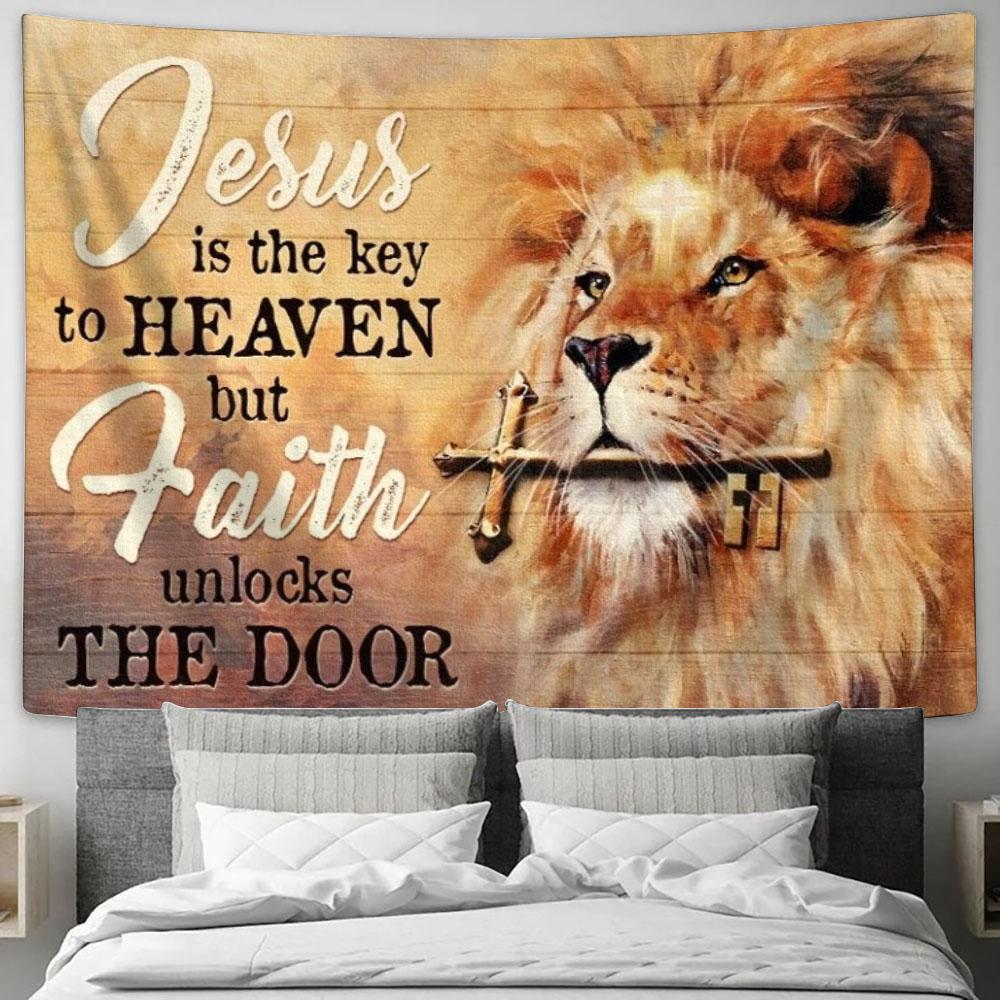Golden Key, Beautiful Lion, Jesus Is The Key To Heaven Tapestry, Tapestries for Living Room Bedroom