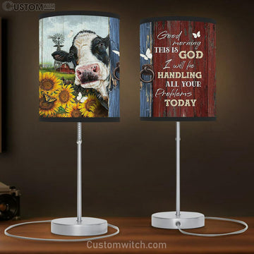 Good Morning This Is God Dairy Cow Sunflower Garden White Butterfly Table Lamp Gift - Bible Verse Table Lamp - Religious Bedroom Decor