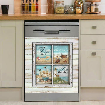 Good Vibes Only Beach Chairs Sea Turtle Dishwasher Cover, Christian Dishwasher Stickers, Bible Verse Kitchen Decor