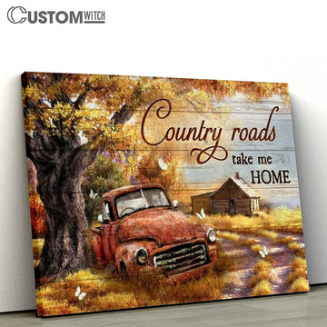 Gorgeous Autumn Season, Old Red Truck, Country Roads Take Me Home Canvas Poster
