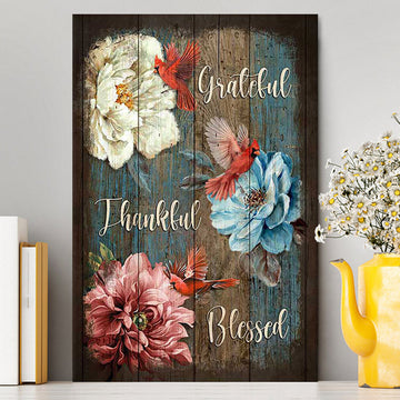 Grateful Thankful Blessed Camellia Northern Cardinal Canvas Wall Art - Christian Canvas Prints - Bible Verse Canvas Art