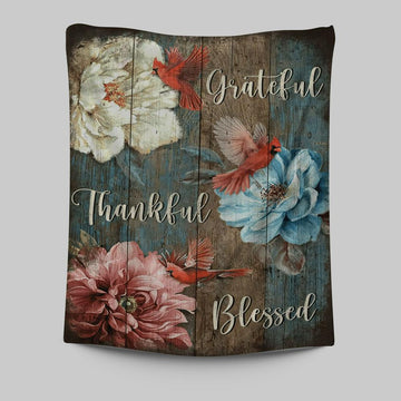 Grateful Thankful Blessed Beautiful Camellia Northern Cardinal Tapestry Wall Art - Christian Wall Art Decor - Religious Tapestries Wall Hanging Prints