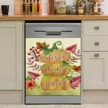 Grateful Thankful Blessed Pumpkin Thanksgiving Christian Dishwasher Cover, Bible Verse Dishwasher Stickers, Scripture Kitchen Decor