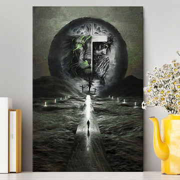 Gray Jesus Lion Canvas Wall Art - Jesus Canvas Pictures - Christian Canvas Wall Art