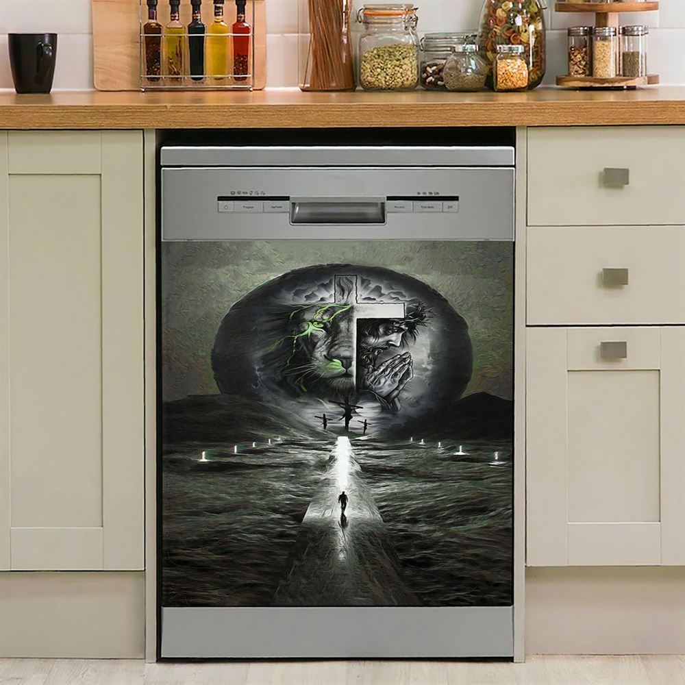 Gray Jesus Lion Dishwasher Cover, Jesus Dishwasher Stickers, Christian Kitchen Decor