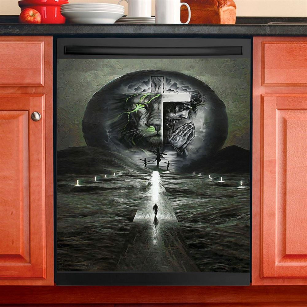 Gray Jesus Lion Dishwasher Cover, Jesus Dishwasher Stickers, Christian Kitchen Decor