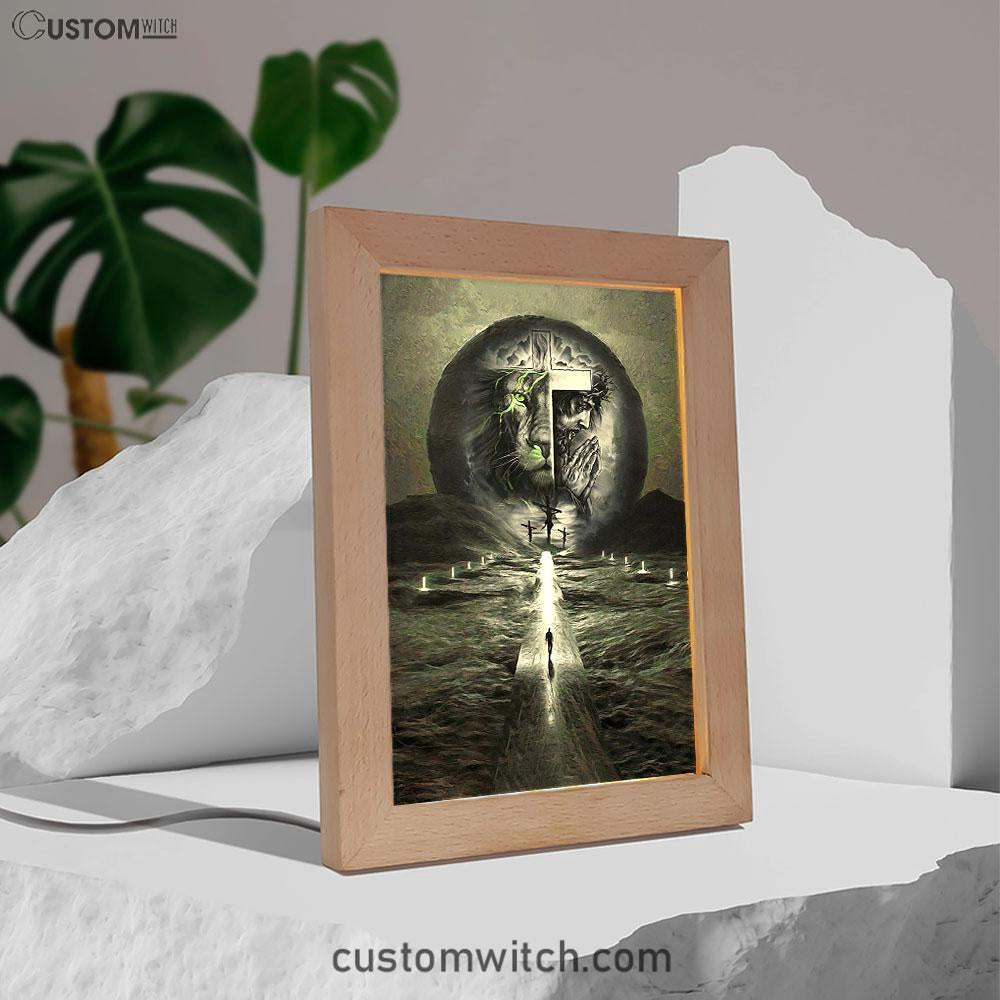 Gray Jesus Lion Frame Lamp Art - Jesus Frame Lamp Pictures - Christian Night Light