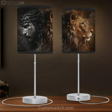 Great Lion Of Judah, Crown Of Thorns, Awesome Jesus And Lion Painting Table Lamp