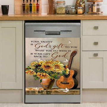 Guitar Sunflower Vase Your Talent Is God&#39;s Gift To You Dishwasher Cover, Christian Dishwasher Stickers, Bible Verse Kitchen Decor