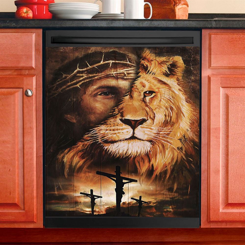 Half Jesus Half Lion Dishwasher Cover, Christian Dishwasher Stickers, Jesus Kitchen Decor