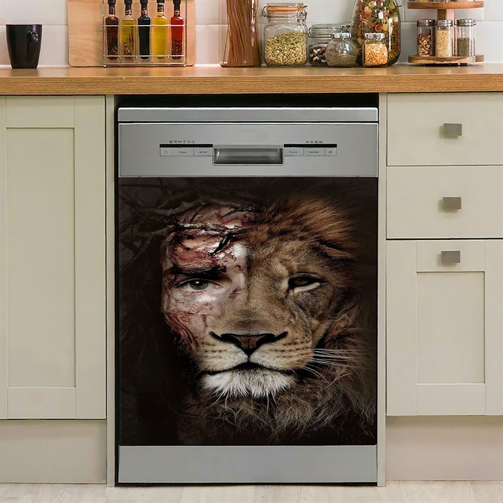 Half Jesus Half Lion Dishwasher Cover, Jesus Dishwasher Stickers, Christian Kitchen Decor