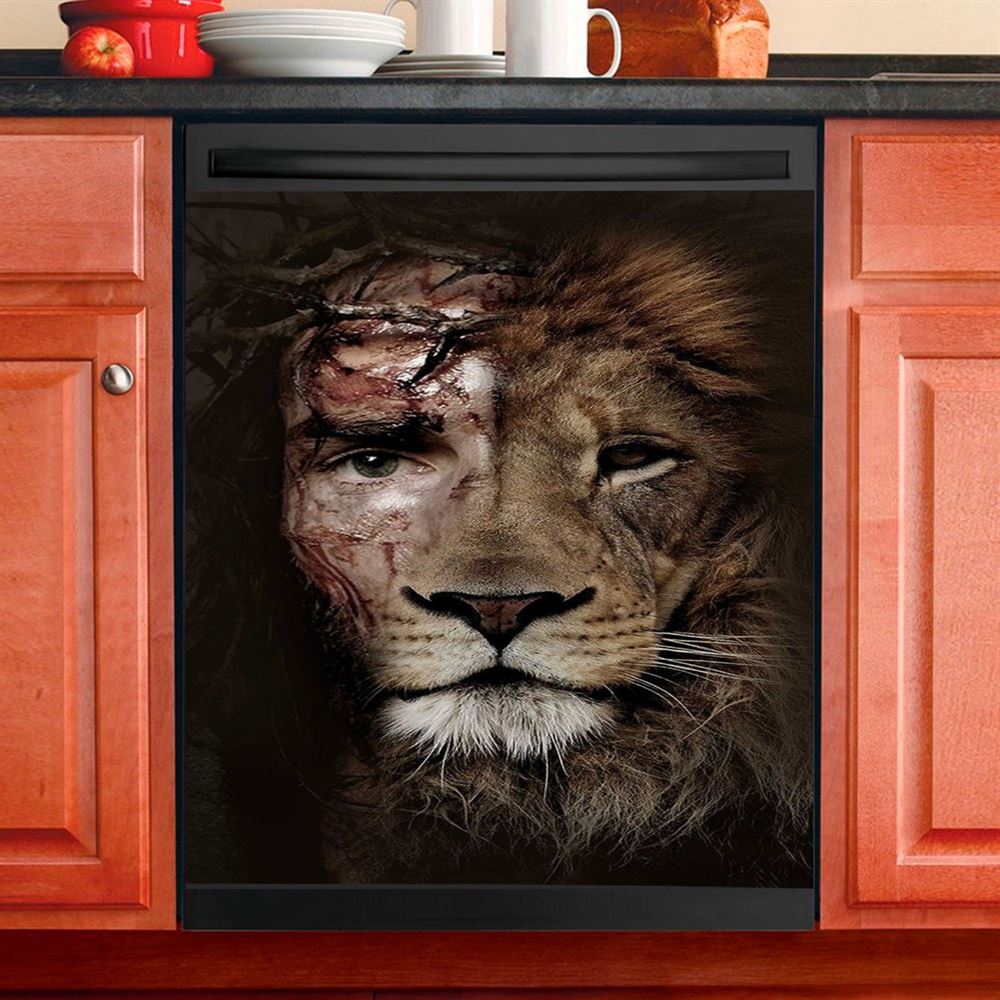Half Jesus Half Lion Dishwasher Cover, Jesus Dishwasher Stickers, Christian Kitchen Decor