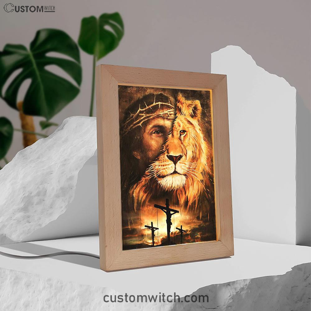 Half Jesus Half Lion Frame Lamp Art - Jesus Frame Lamp Pictures - Christian Night Light