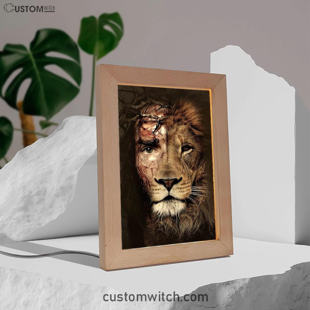 Half Jesus Half Lion Frame Lamp Art PrintsChristian Decor - Jesus Frame Lamp Pictures - Christian Night Light