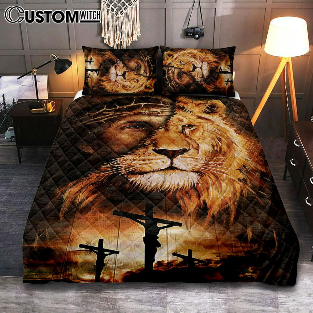 Half Jesus Half Lion Quilt Bedding Set Bedroom - Jesus Quilt Bedding Set Pictures - Christian Quilt Bedding Set Bedroom
