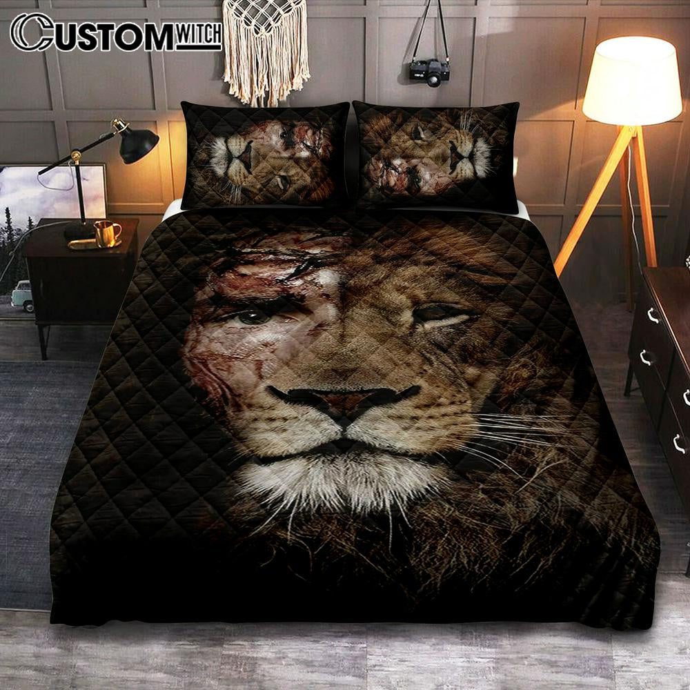 Half Jesus Half Lion Quilt Bedding Set Bedroom PrintsChristian Cover Twin Bedding Decor - Jesus Quilt Bedding Set Pictures - Christian Quilt Bedding Set Bedroom