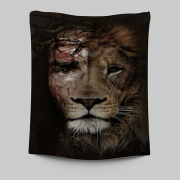 Half Jesus Half Lion Tapestry Wall Art PrintsChristian Wall Decor - Jesus Tapestry Pictures - Christian Tapestries Wall Art
