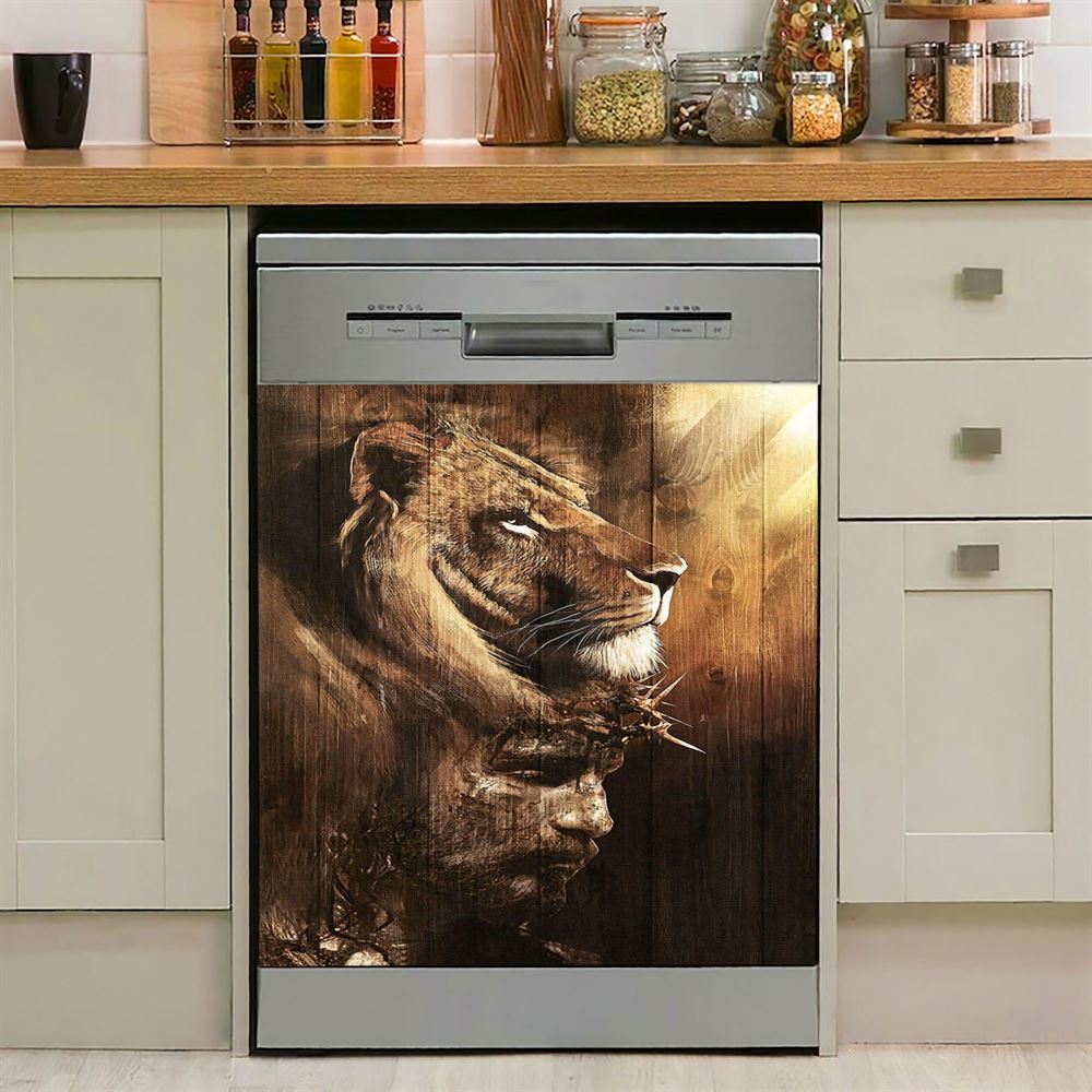 Half Lion Half Jesus Dishwasher Cover, Jesus Dishwasher Stickers, Christian Kitchen Decor
