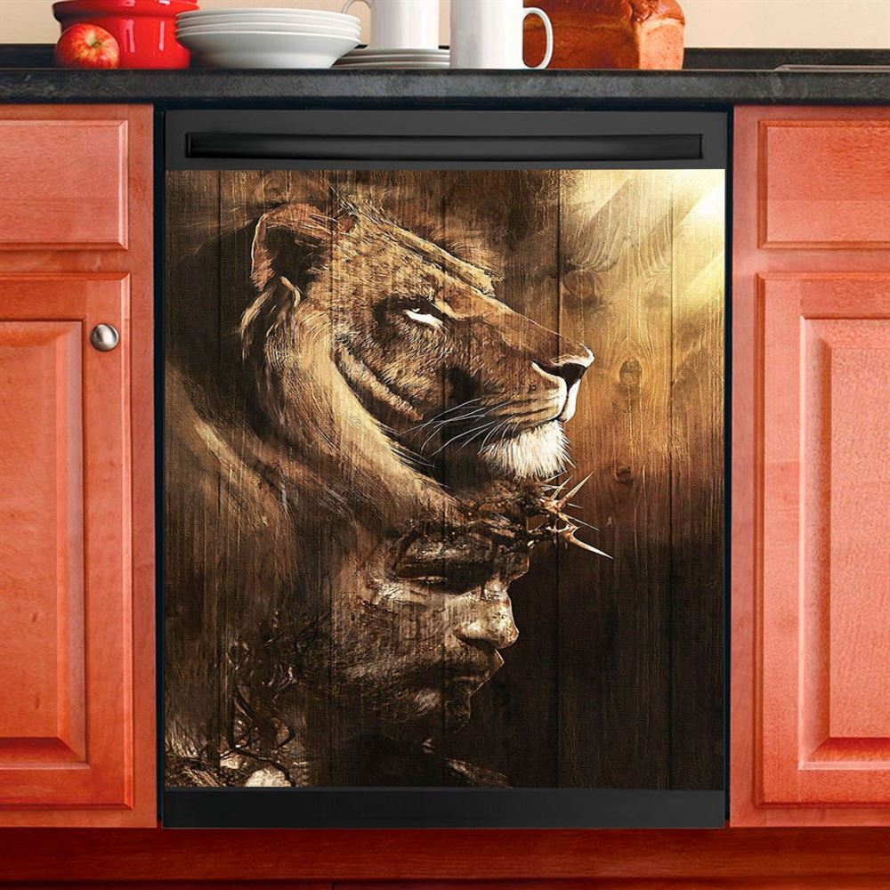 Half Lion Half Jesus Dishwasher Cover, Jesus Dishwasher Stickers, Christian Kitchen Decor