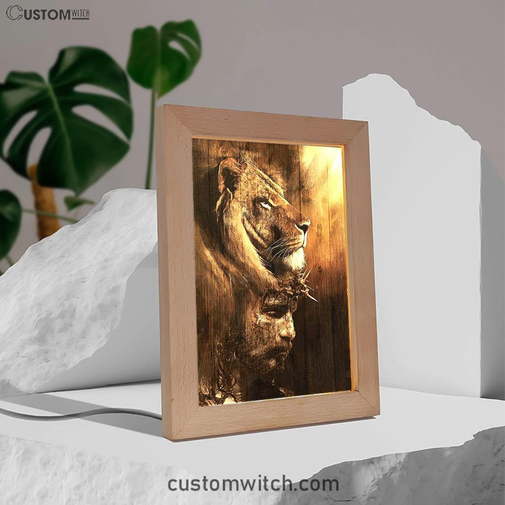 Half Lion Half Jesus Frame Lamp Art - Jesus Frame Lamp Pictures - Christian Night Light