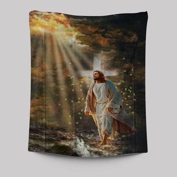 Halo Painting Jesus Walking On Water Tapestry