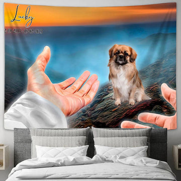 Hand Of God Custom Dog Wall Art Tapestry - Personalized Pet Memorial Tapestry Art - Pet Memorial Gifts
