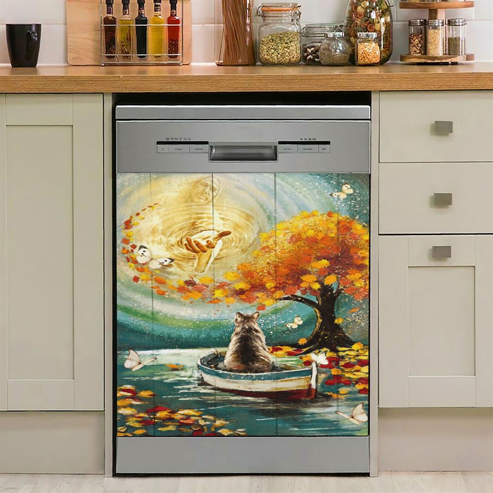 Hand Of God Fall Cat Boat Fall Tree Dishwasher Cover, Christian Dishwasher Stickers, Religious Kitchen Decor