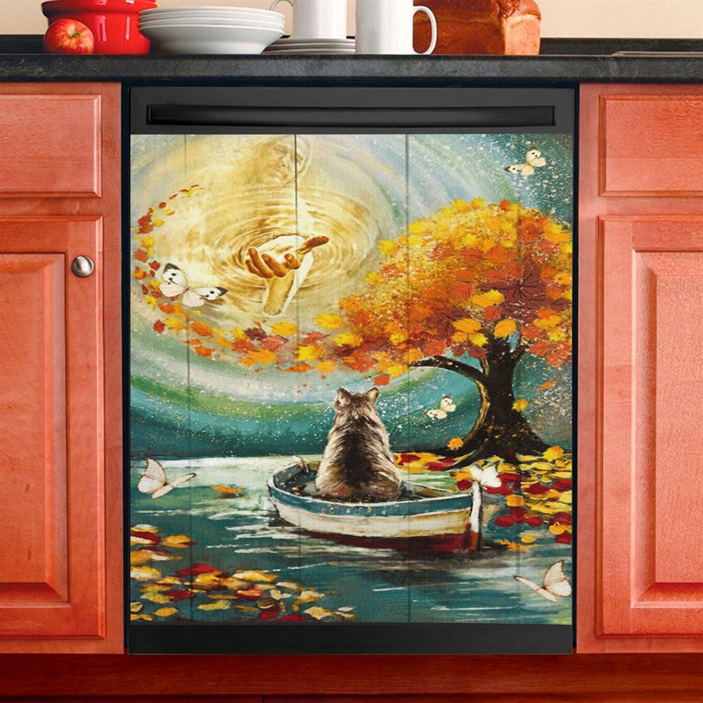 Hand Of God Fall Cat Boat Fall Tree Dishwasher Cover, Christian Dishwasher Stickers, Religious Kitchen Decor