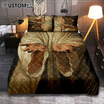 Hand Of God Jesus Quilt Bedding Set Bedroom - Christian Bedroom Decor - Religious Quilt Bedding Set Prints