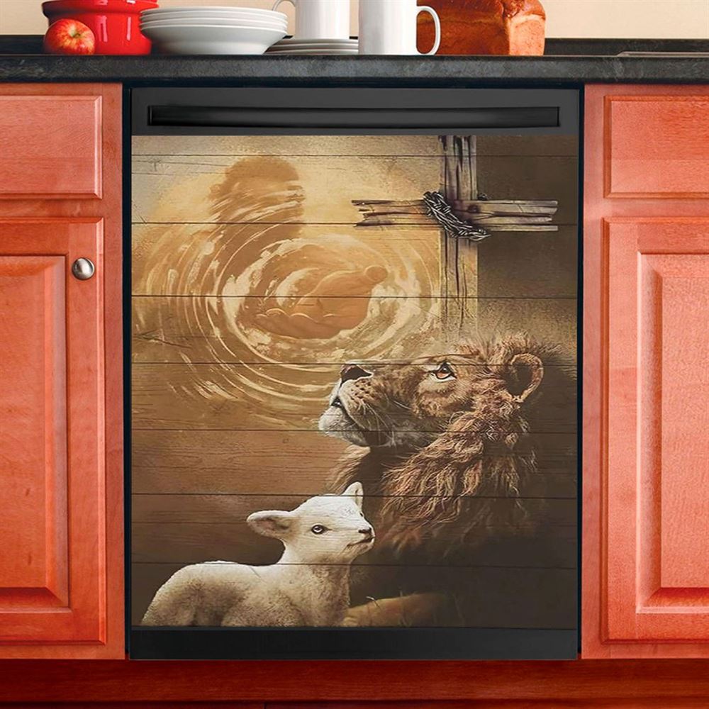 Hand Of God Lion Lamb Cross Dishwasher Cover, Lion Dishwasher Stickers, Christian Inspirational Kitchen Decor