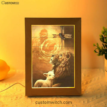 Hand Of God Lion Lamb Cross Frame Lamp Prints - Lion Frame Lamp Art - Christian Inspirational Frame Lamp