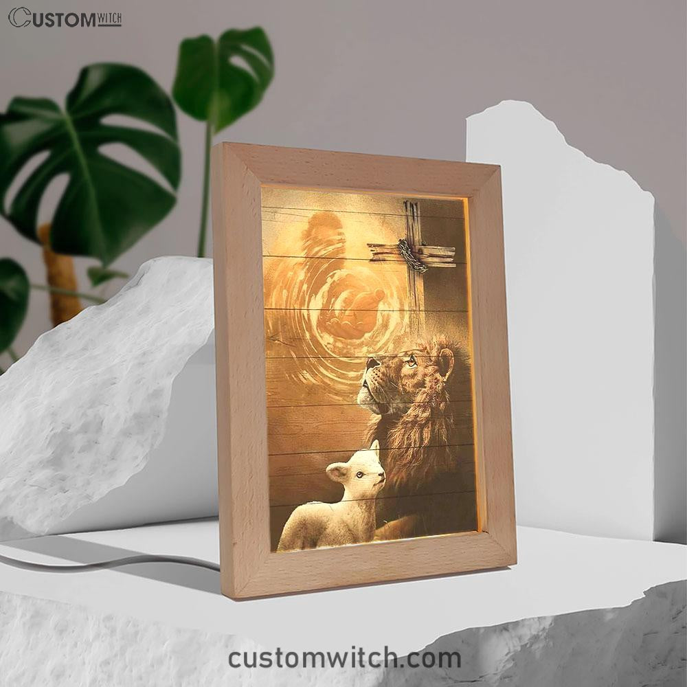 Hand Of God Lion Lamb Cross Frame Lamp Prints - Lion Frame Lamp Art - Christian Inspirational Frame Lamp