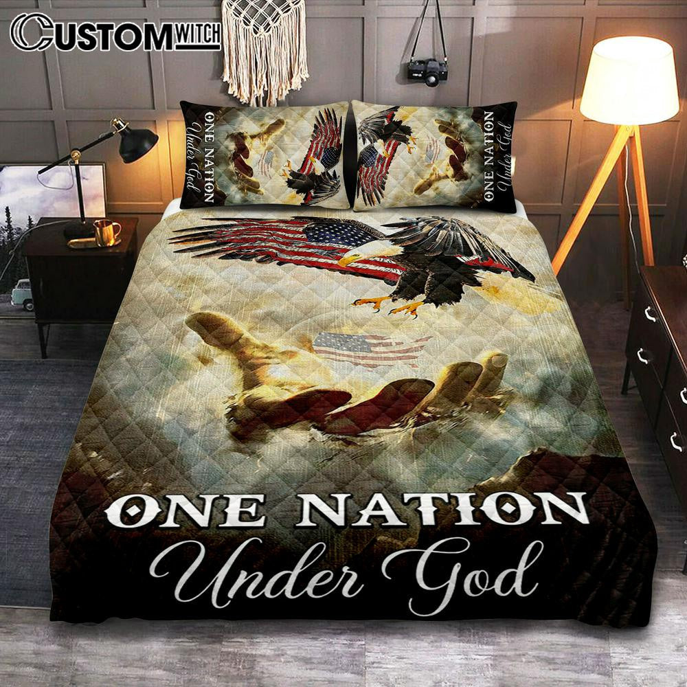 Hand Of Jesus One Nation Under God Quilt Bedding Set Bedroom - Jesus Quilt Bedding Set Pictures - Christian Quilt Bedding Set Bedroom