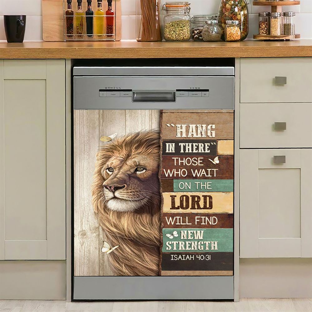 Hang In There Lion White Butterfly Dishwasher Cover, Bible Verse Dishwasher Stickers, Christian Inspirational Kitchen Decor
