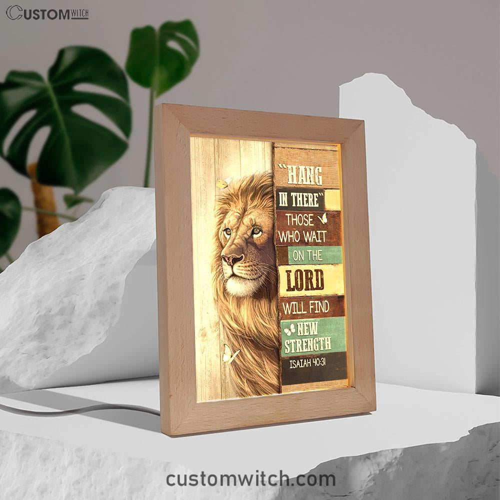 Hang In There Lion White Butterfly Frame Lamp Art - Bible Verse Art - Christian Inspirational Decor