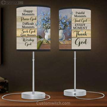 Happy Moment Thank God Blue Flower Butterfly Lamp Gift Table Lamp - Christian Lamp Gift - Religious Art