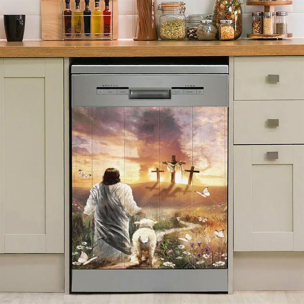 Have Faith On His Way Jesus Cross Lion Dishwasher Cover, Christian Dishwasher Stickers, Religious Kitchen Decor