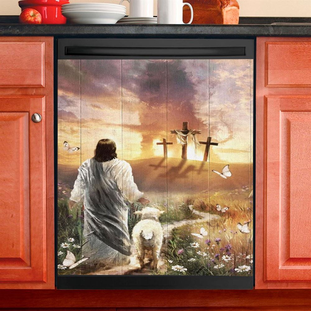 Have Faith On His Way Jesus Cross Lion Dishwasher Cover, Christian Dishwasher Stickers, Religious Kitchen Decor