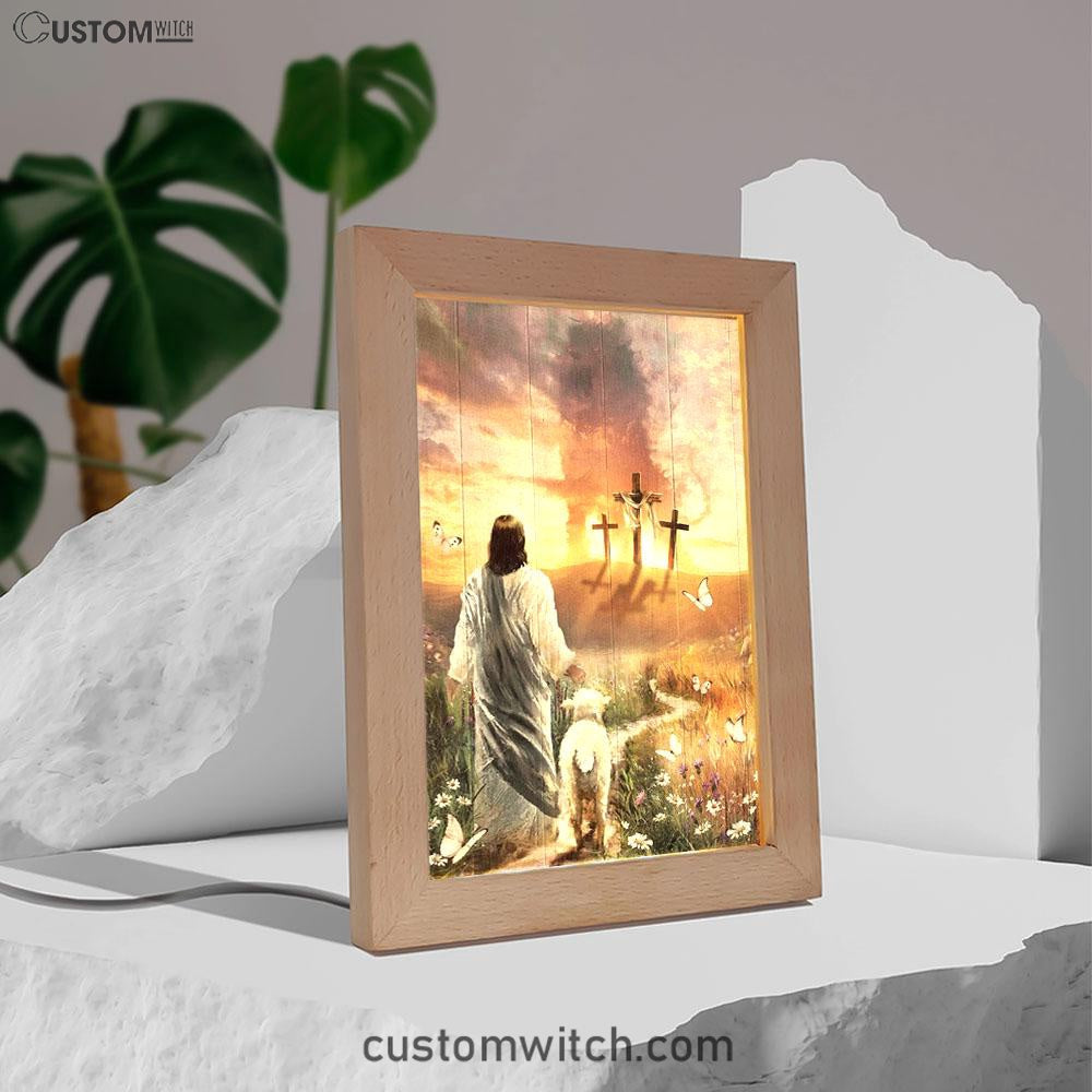 Have Faith On His Way Jesus Cross Lion Frame Lamp Art - Christian Art Decor - Religious Gifts Night Light